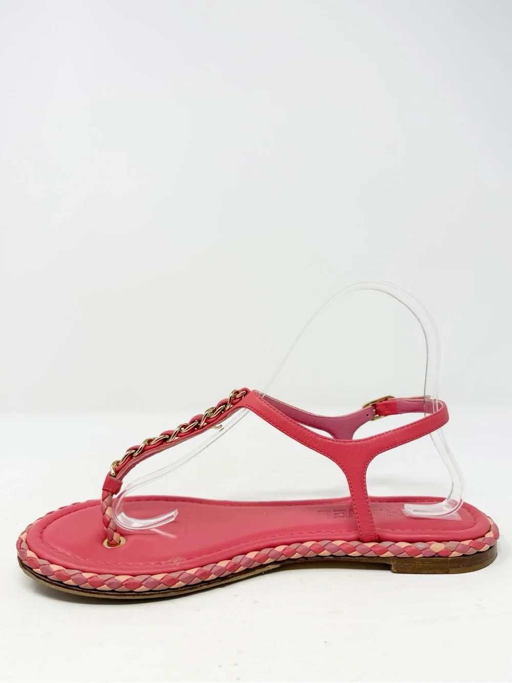 Chanel Chain CC Thong Flat Sandals Pink Womens Size EU 38